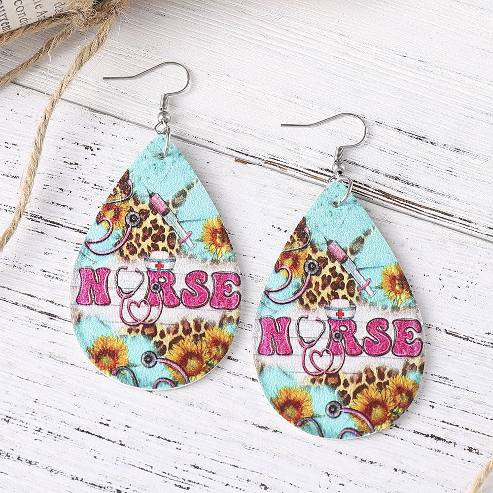 Wholesale Nurses'  Day Western-Style Leopard Print Leather Dangle Earrings