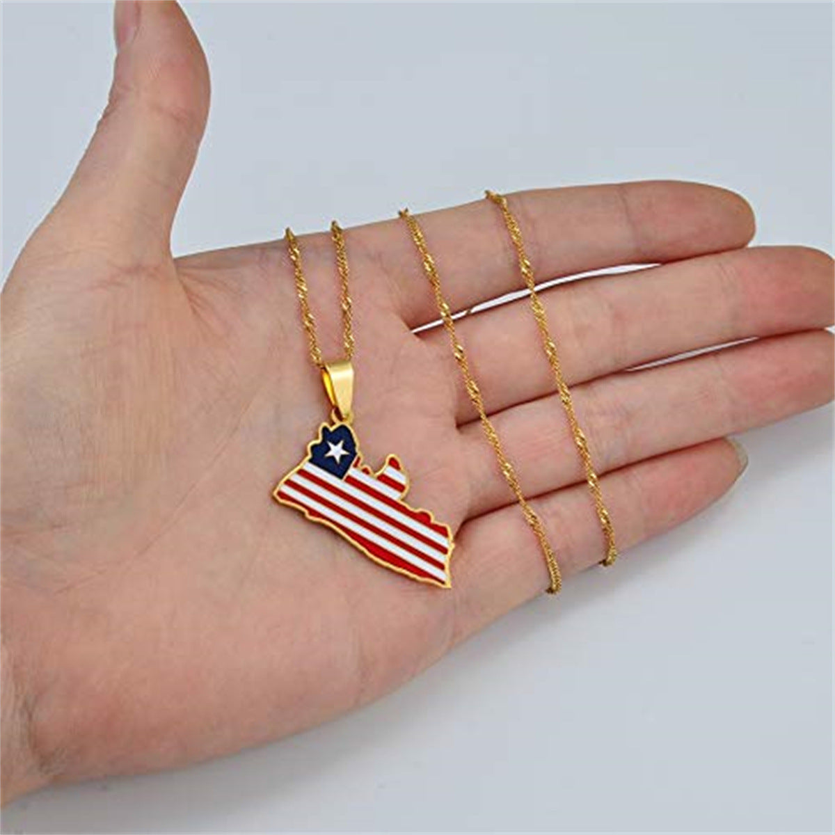 Wholesale Stainless Steel Africa Liberia Map Flag Pendant Necklace