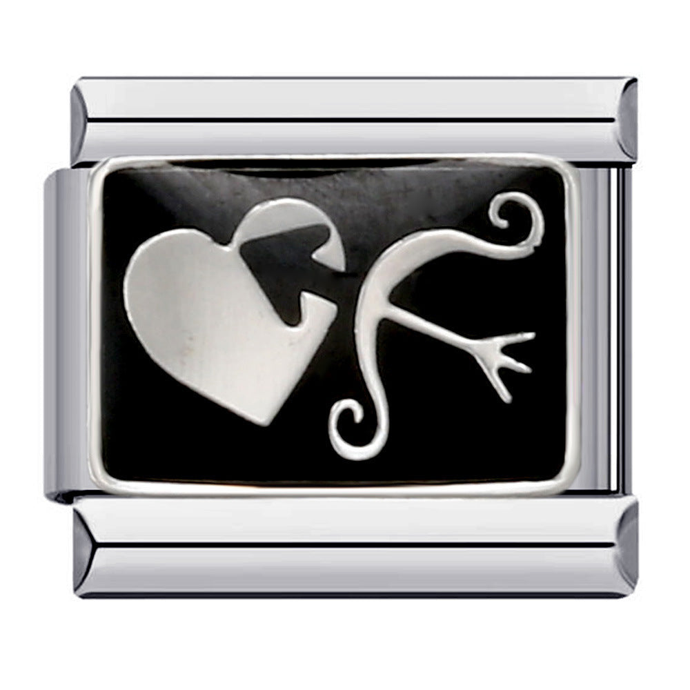 Wholesale Cartoon Italian Modular DIY Bracelet Stainless Steel Black Gold Plated Jewelry Accessory for Boutique Resale