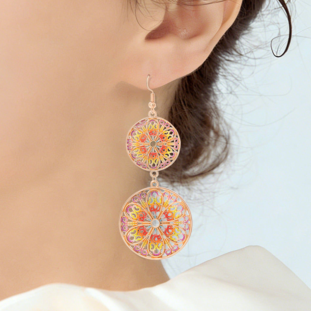Wholesale Gold Bohemian Earrings Exaggerated Hollow Carved Pattern Fashion Accessory