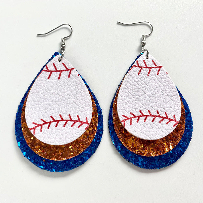Wholesale 2pairs/pack Cheerleading Football Baseball Softball Sports Style Leather Earrings ACC-ES-HY115