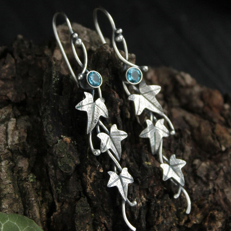 Wholesale Ethnic Style Old Plant Leaf Diamond Earrings
