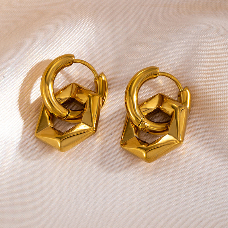 Wholesale Titanium Steel Geometric Hexagon Circle Earrings Detachable Minimalist Fashion Jewelry Gift Boutique Resale