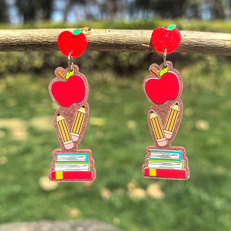 Boucles d'oreilles de retour à l'école en acrylique en gros