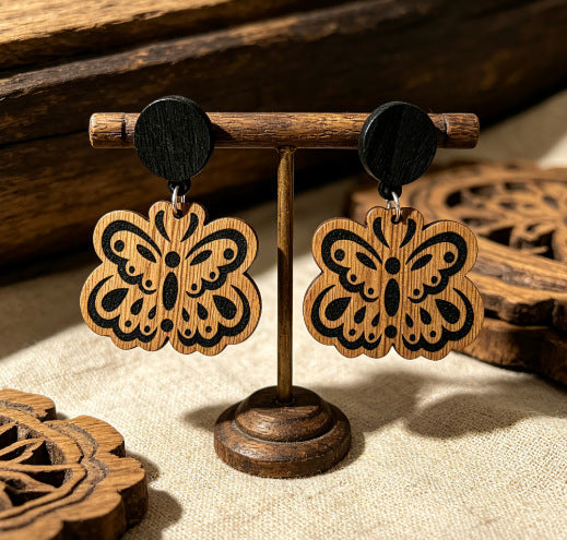 Wholesale Retro Wooden Butterfly Earrings Bohemian Fashion Jewelry Accessory Gift
