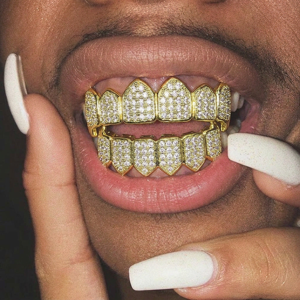 Wholesale Modern Hip-Hop Tooth Grills Gold Plated Alloy Colorful Zirconia Fashion Accessory for Resale