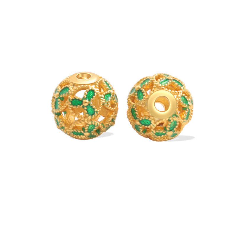 Wholesale S925 sterling silver ancient gold matte oil dripping blue enamel beads