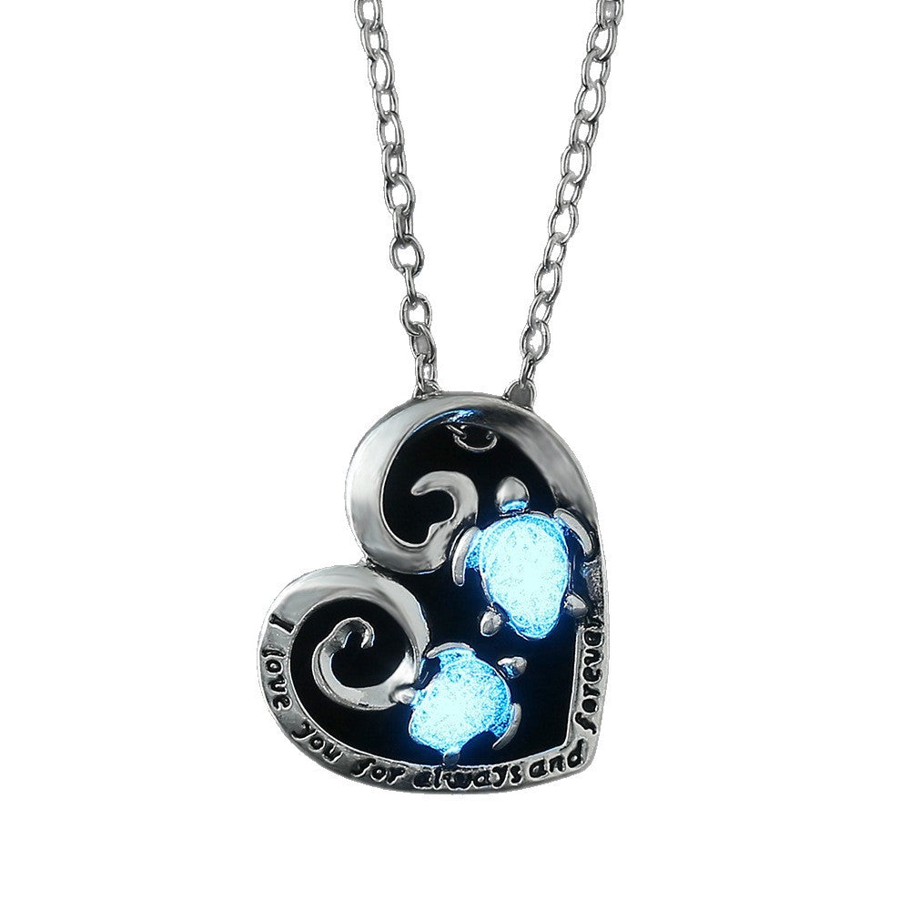 Wholesale Stainless steel creative love turtle oil drop luminous pendant necklace