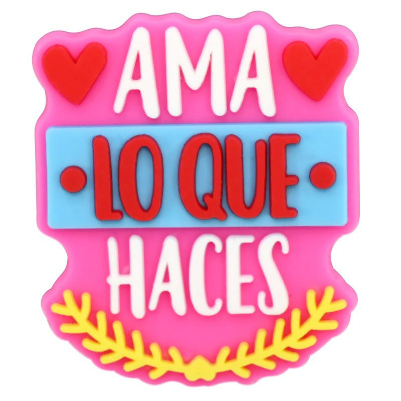 Wholesale  Random 100pcs Colorful Spanish phrase series PVC Soft Rubber Shoe Buckle Decoration