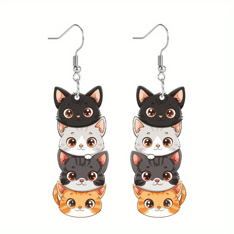 Wholesale  cute four cat acrylic pendant earrings