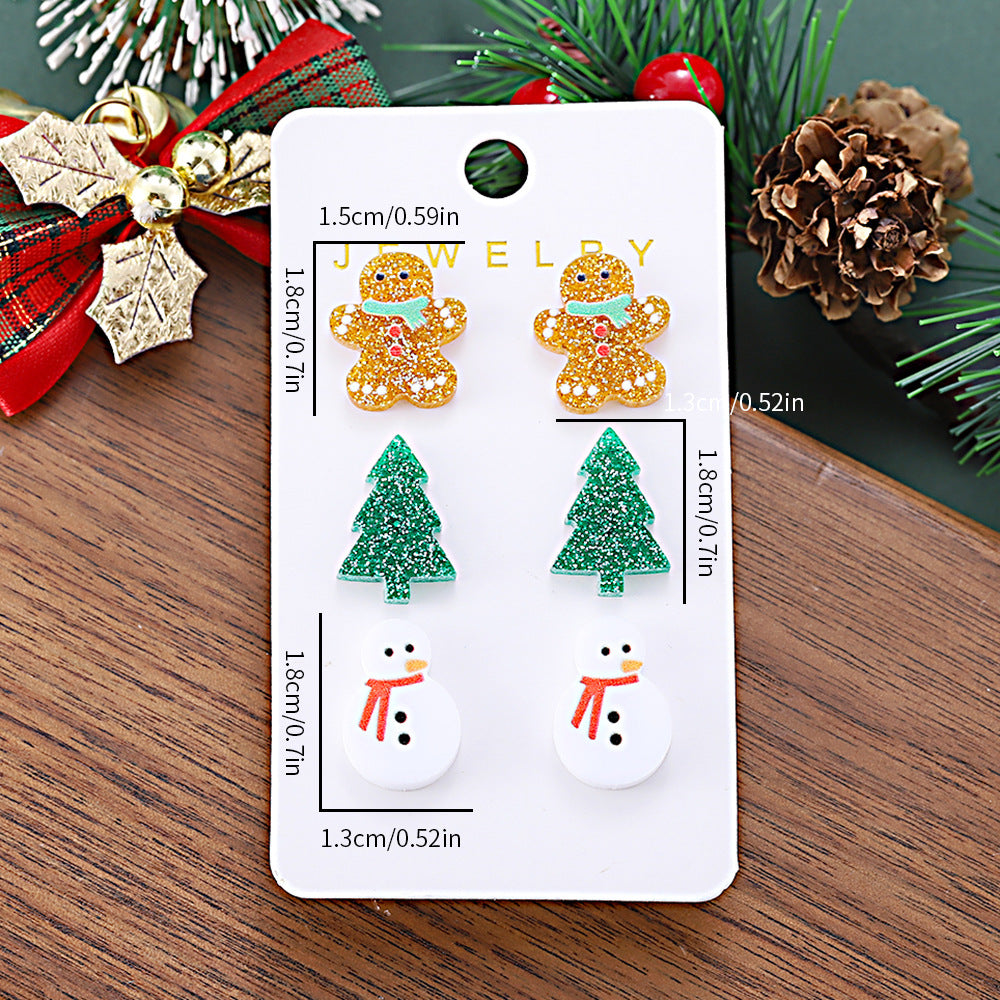 Wholesale Christmas gingerbread man Christmas tree snowman earring set