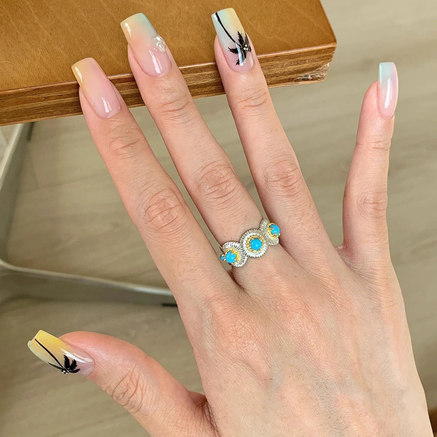 Wholesale Sterling silver and turquoise brushed ring