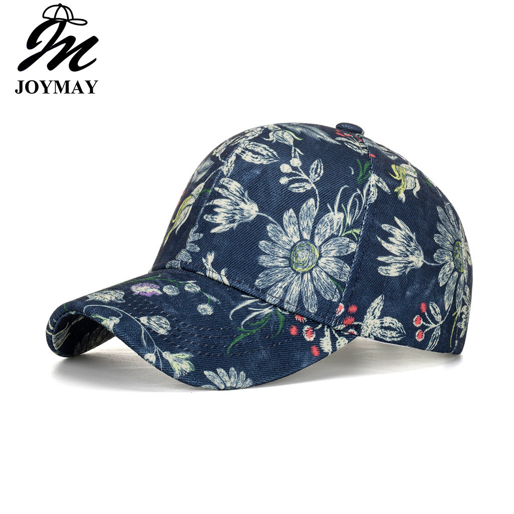Wholesale Dark Blue Floral Print Baseball Cap Curved Brim Breathable Casual Hat For Outdoor Spring And Autumn