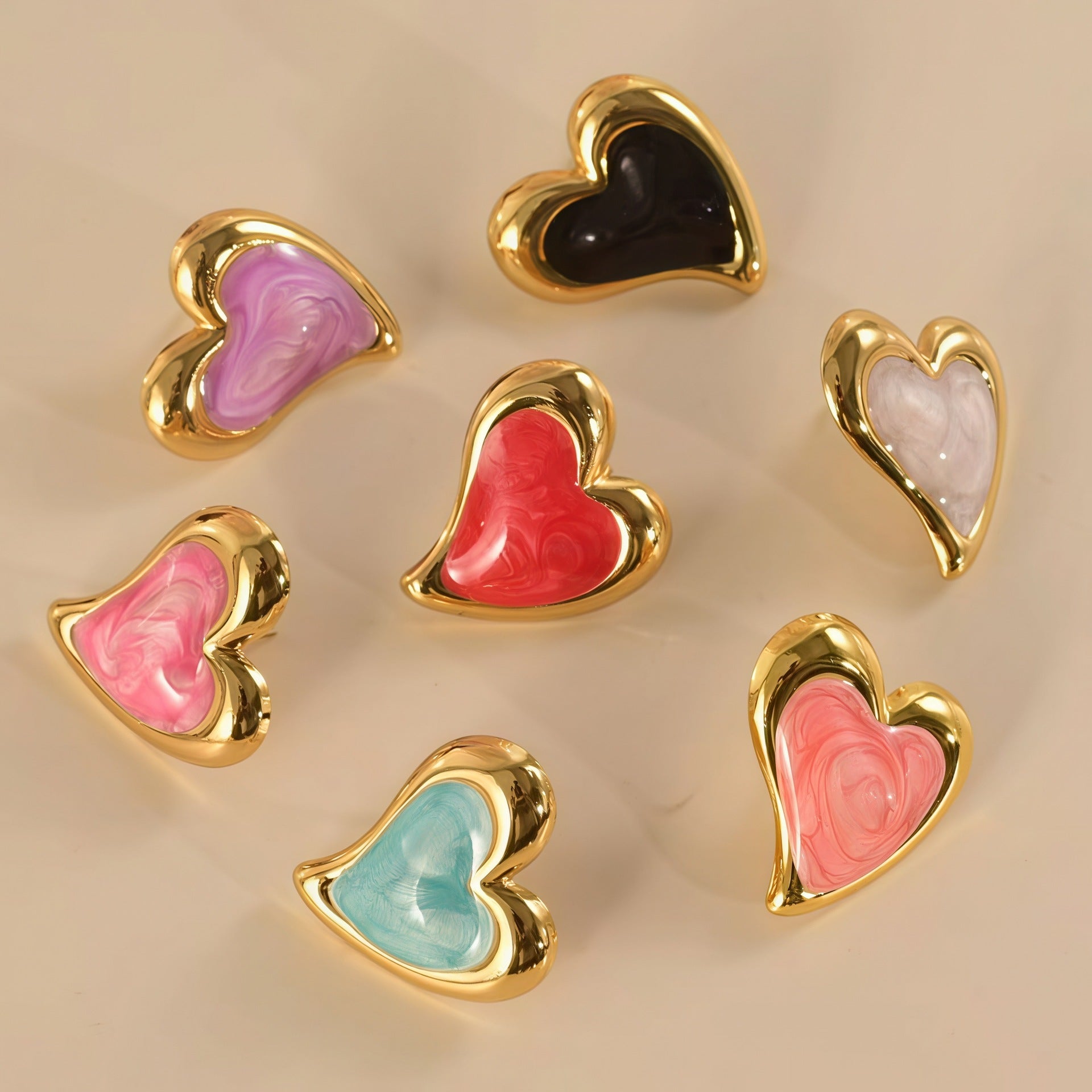 Wholesale Vintage Style Stainless Steel Heart-shaped Earrings with Oil Droplets