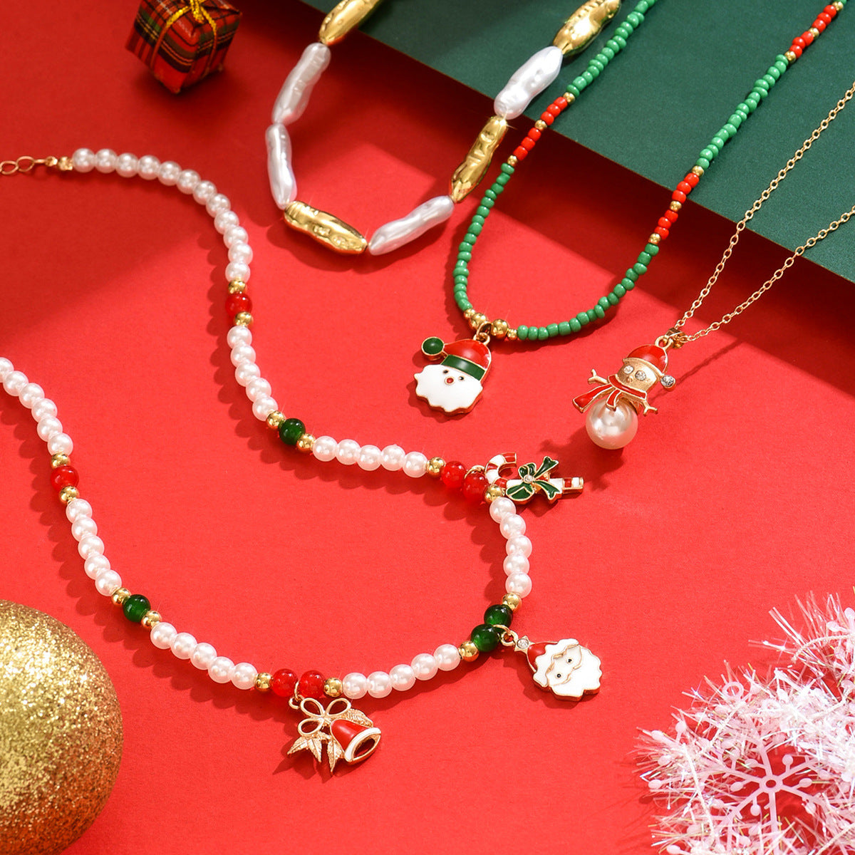 Wholesale Christmas Layering Necklace with Snowman Bell Pendant,  Zinc Alloy Jewelry Accessory for Boutique Resale