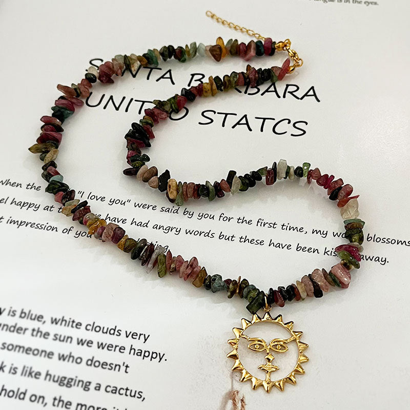 Wholesale Colorful natural stone face necklace