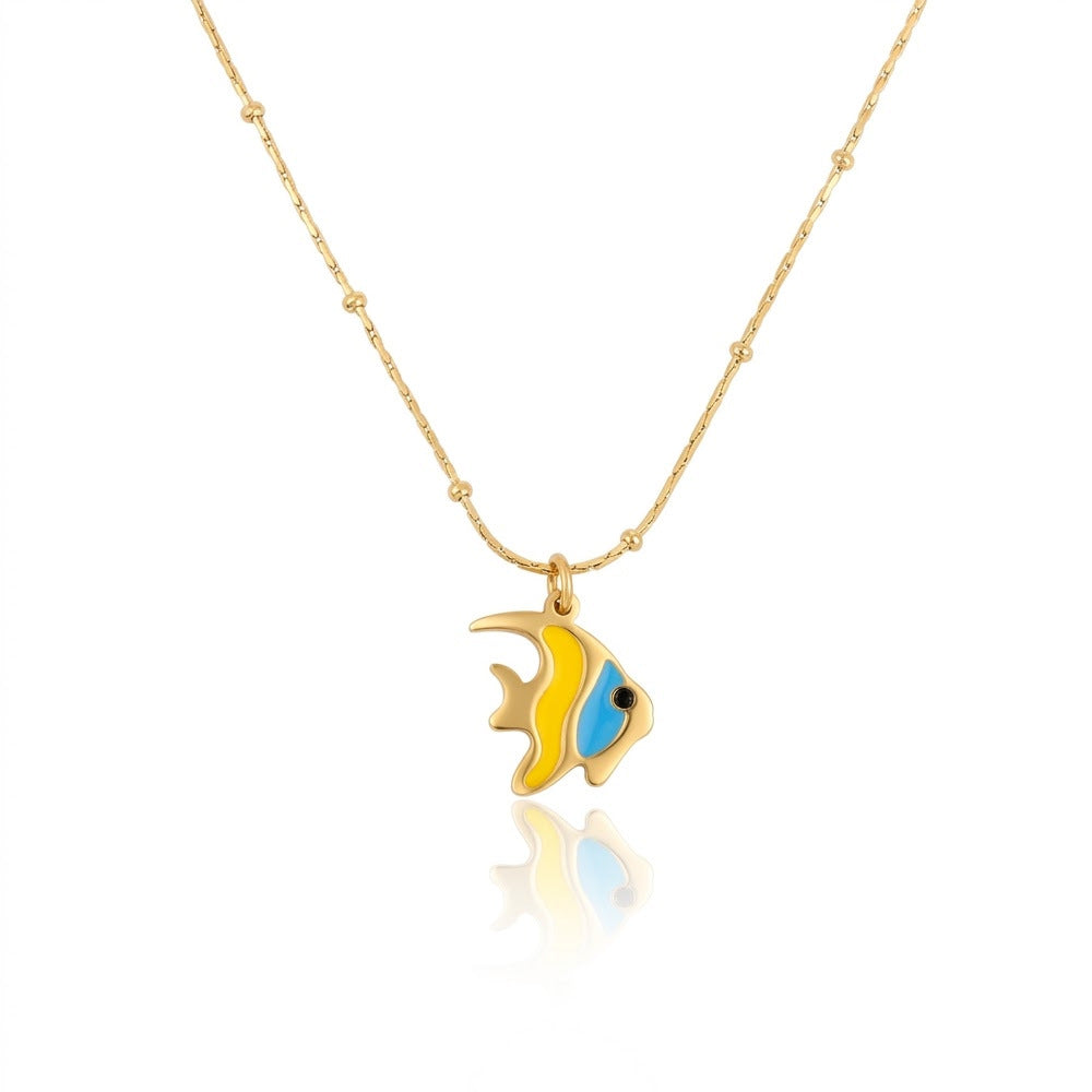 Wholesale Ocean Style Titanium Steel   Enamel Sea Turtle and Starfish Necklace