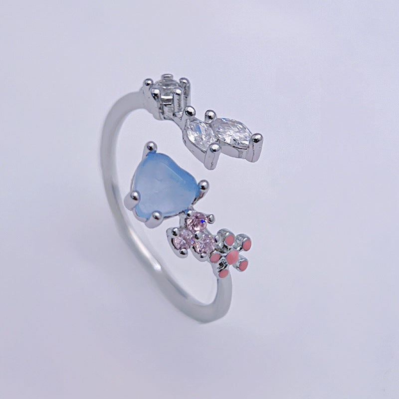 Wholesale Diamond Crystal Zircon Flower Ring Micro-inlaid Love Open Rings ACC-RS-YXY047