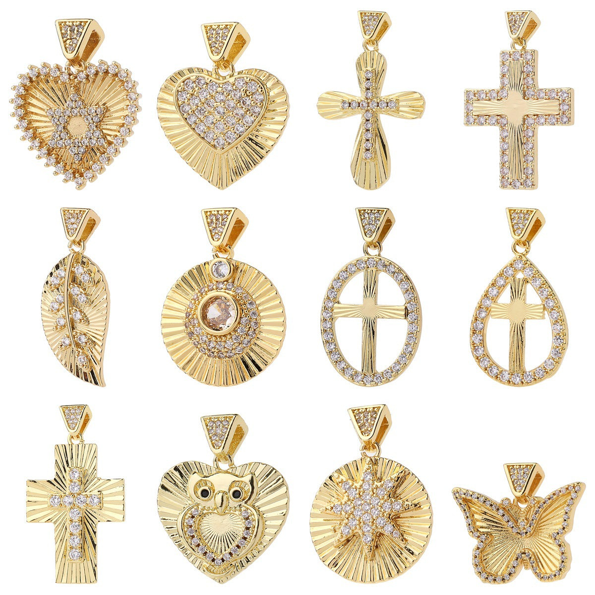 Wholesale Vintage Cross Pendant Gold Plated Brass Zircon DIY Necklace Fashion Accessory