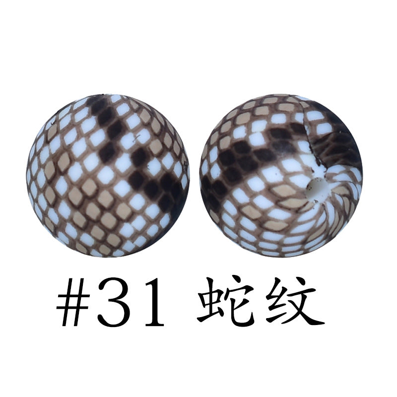 Wholesale 50pcs Western Style Leopard Skull Color Aztec Printed Silicone Balls Beads ACC-BDS-HeSheng007