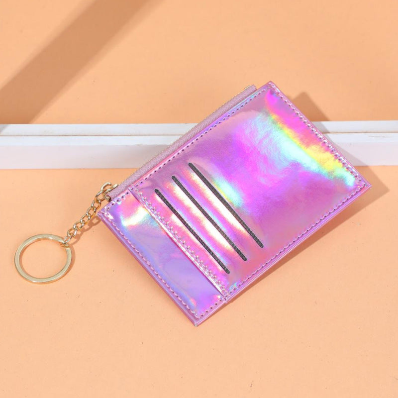 Wholesale Trendy Laser Pattern Card Wallet With Zipper Coin Pocket In PU Leather Unisex Everyday Chic Accessory For Boutique Gift