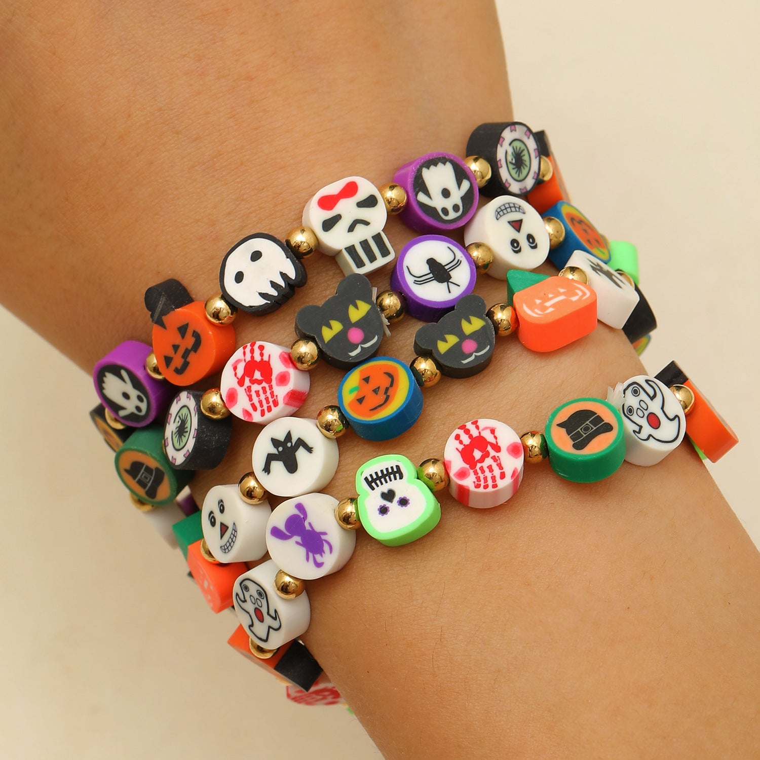 Wholesale Funny  Pumpkin Skull Soft Clay Bracelet - Women' s Trendy Jewelry Accessory for Resale