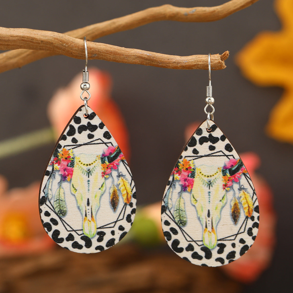 Wholesale Western style cow head sunflower water drop Earrings