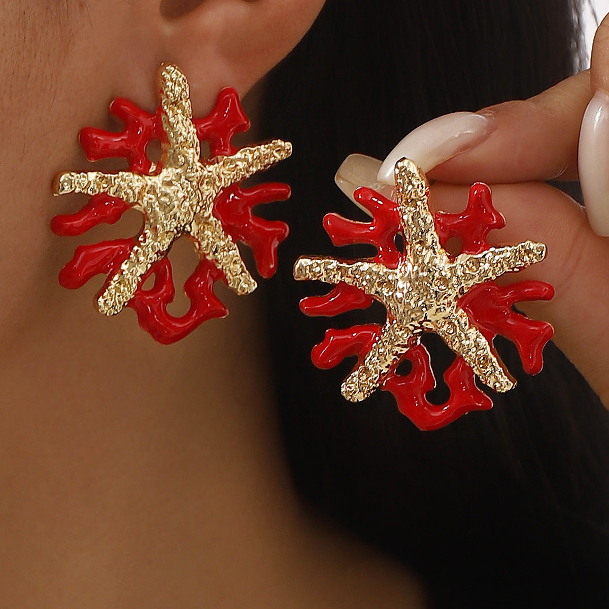 Wholesale  Summer  Ocean Resort Style Starfish Coral Earrings