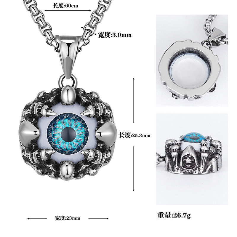 Wholesale  Creative hiphop Titanium Steel Devil's Eye Pendant Necklaces