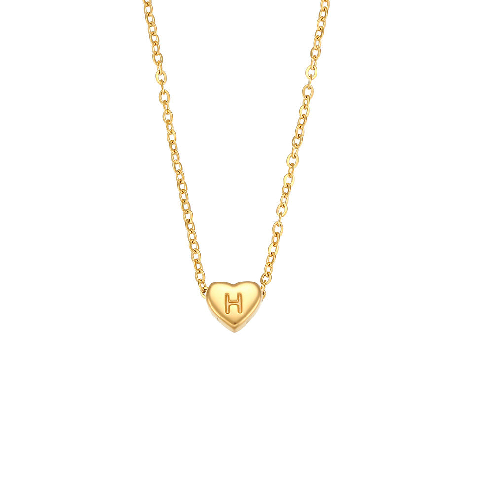 Wholesale Heart Shaped Stainless Steel Electroplated 18k Gold Heart Shaped Letter Pendant Necklaces ACC-NE-Mengj007