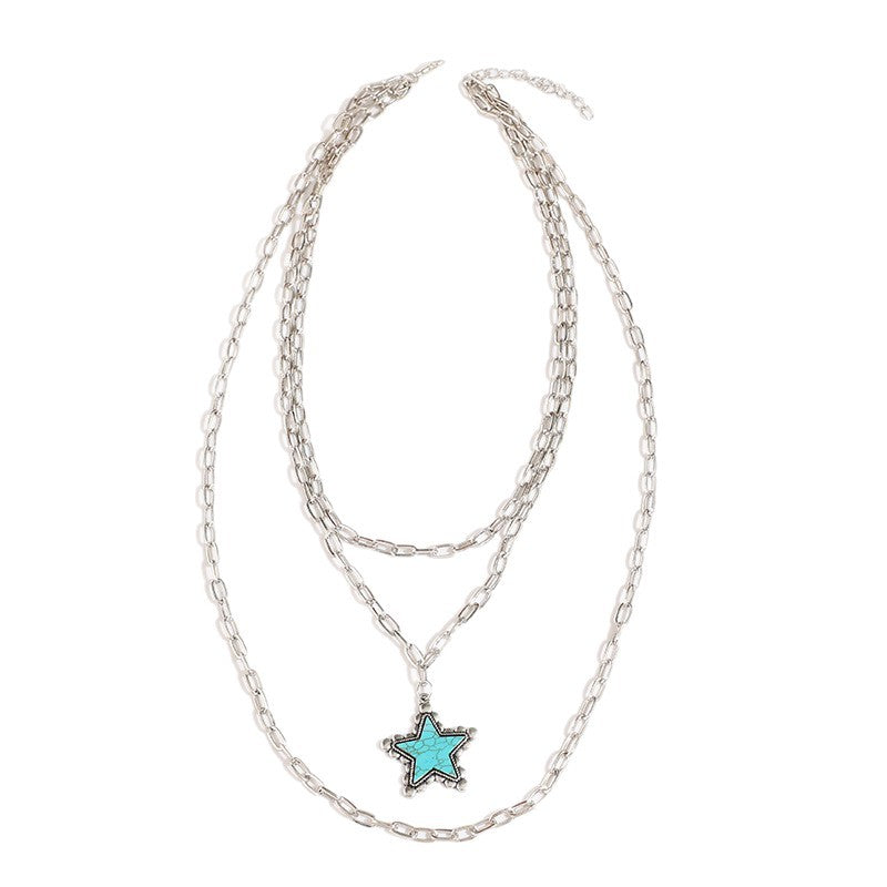 Wholesale Bohemian Layered Turquoise Star Necklace Alloy Electroplated Clavicle Jewelry Accessory
