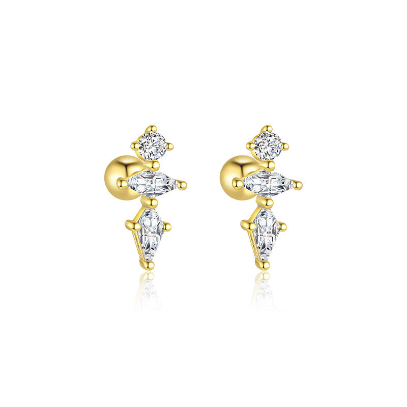 Wholesale S925 sterling silver zircon round head light luxury earrings