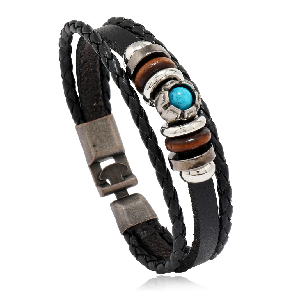 Wholesale 2PCS Leather Ethnic Style Multi-Layer Bracelet