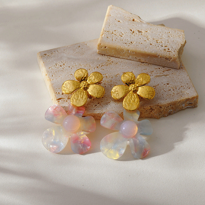 Wholesale Stainless Steel Five-petal Flower Earrings