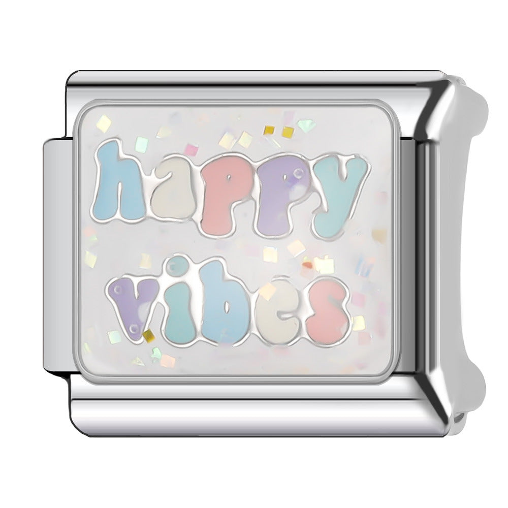 Wholesale Italian Charm Bracelet 9mm DIY Splicing English Short Sentence Series Stainless Steel Composable Bracelet