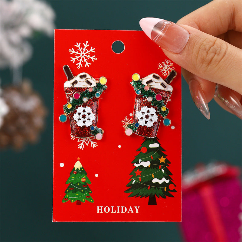 Wholesale  cartoon diamond Christmas tree old man elk pendant Christmas earrings