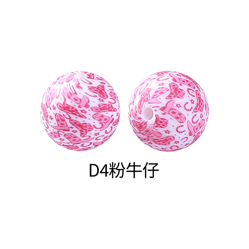 Wholesale 100pcs Western Style Aztec Denim Leopard Print 15mm Silicone Beads DIY Beading Accessories ACC-BDS-RongFa009