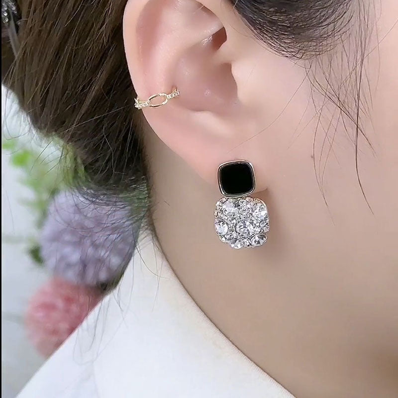 Wholesale all-match black square diamond earrings