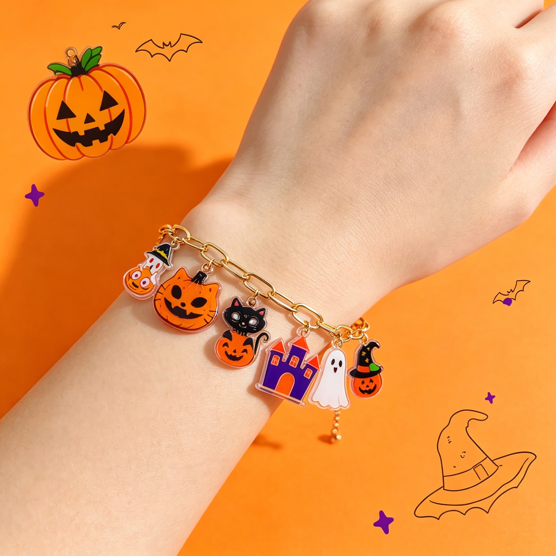 Wholesale  Pumpkin Cartoon Pendant Acrylic Bracelet Unisex Fashion Accessory for Travel Souvenir Boutique Resale