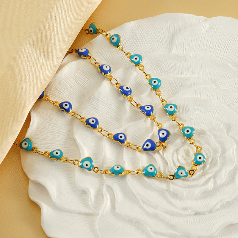 Wholesale 18K Titanium Steel Evil Eye Stainless Steel Heart Bracelet Necklaces ACC-BT-Zhongy004