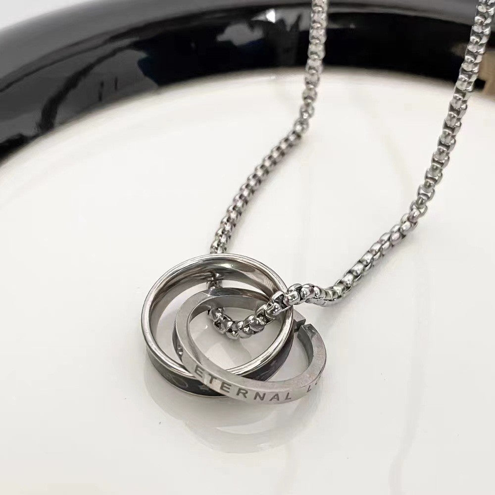 Wholesale Trendy Double Ring Pendant Necklace In Titanium Steel Hip Hop Street Style Unisex Jewelry Accessory For Everyday Wear