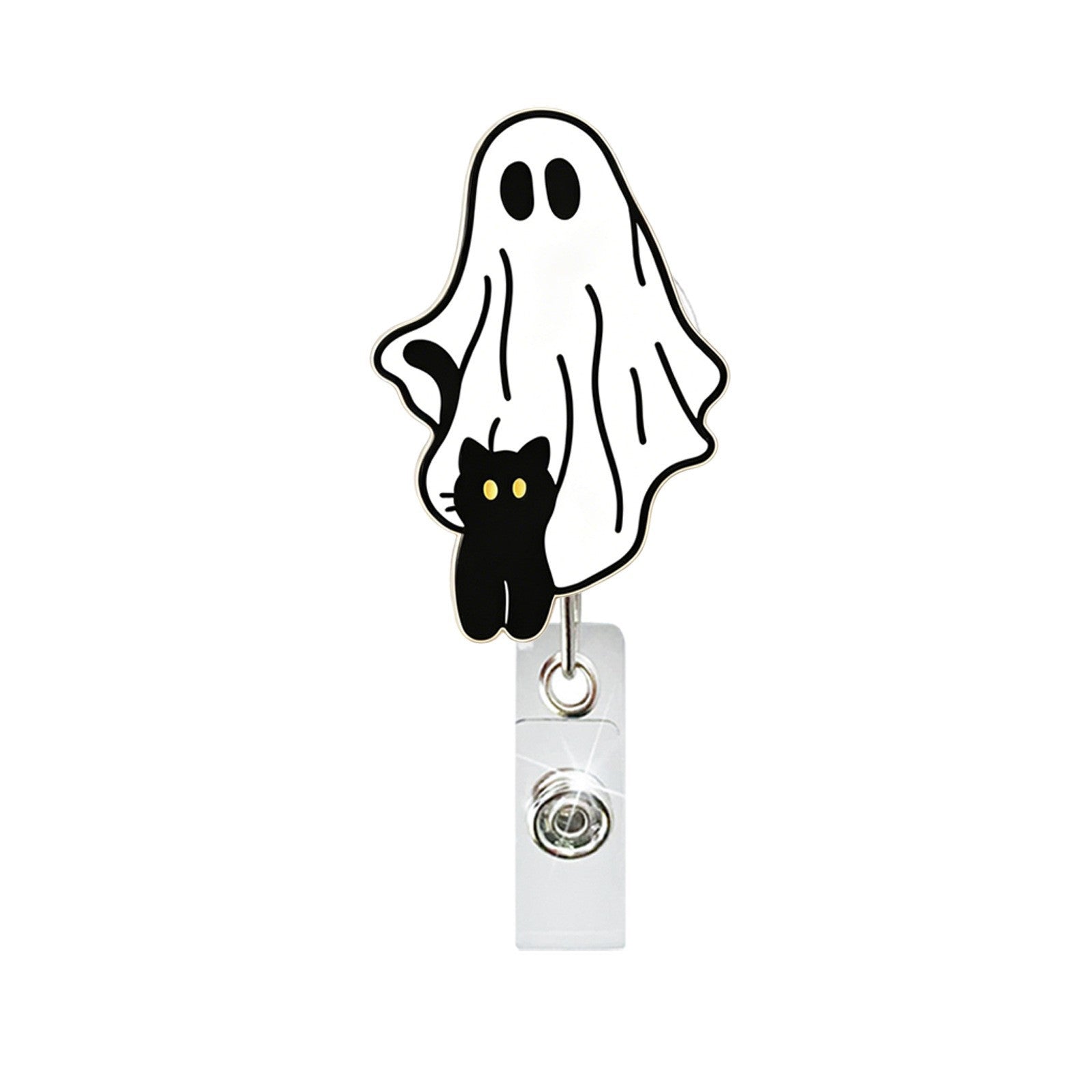 Wholesale Acrylic Retractable Badge Holder:  Ghost Black Cat Design,  Decorative Gift for Medical Staff