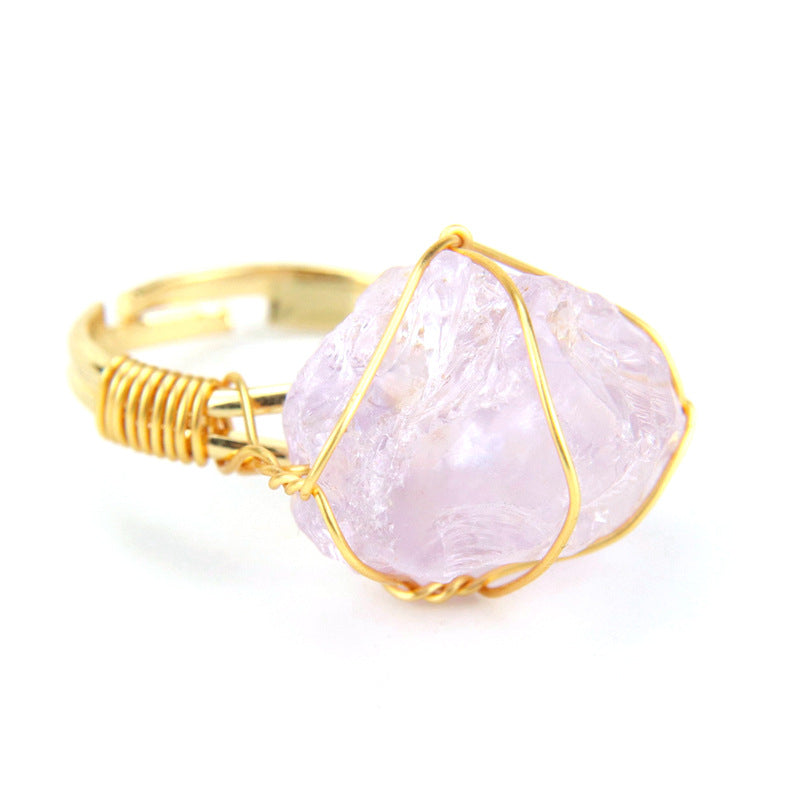 Wholesale Hand Wound Raw Stone Natural Stone Agate Adjustable Ring ACC-RS-HanX001