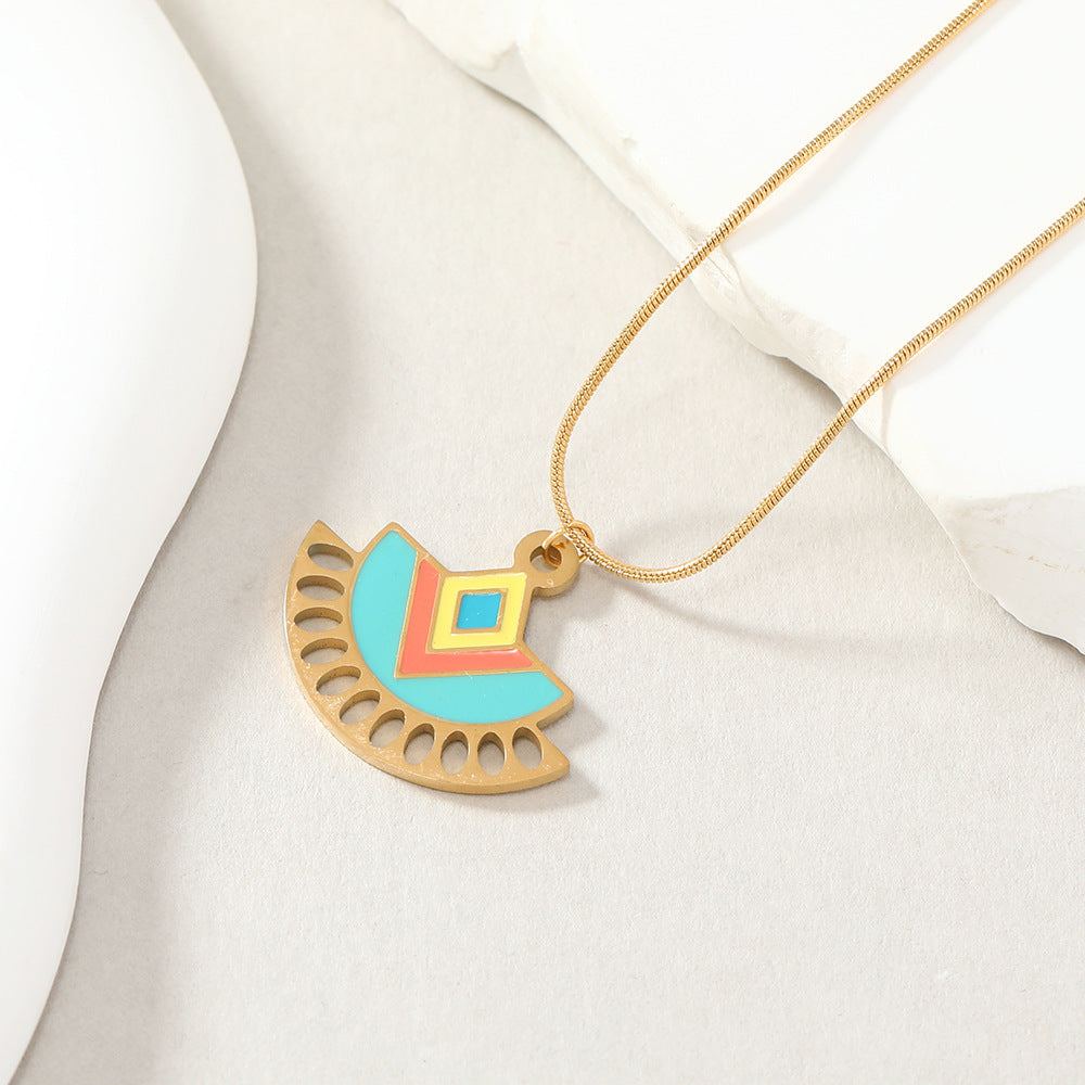 Wholesale Stainless Steel Dopamine Oil Drop Candy Color Butterfly Flower Necklaces ACC-NE-WangG005