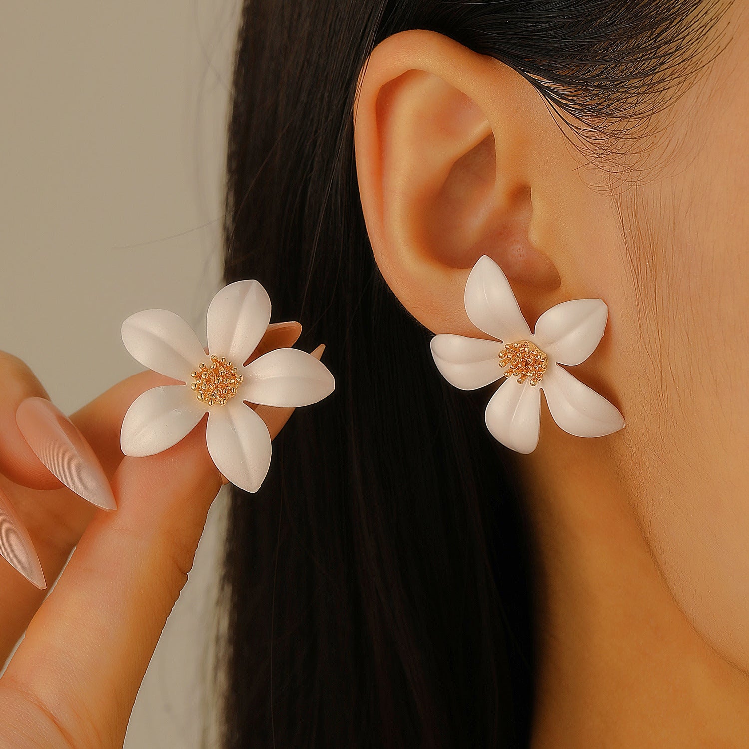 Wholesale Stylish Flower Earrings For Women Double Layer Petal Colorful Dripping Oil Zinc Alloy Everyday Jewelry Accessory
