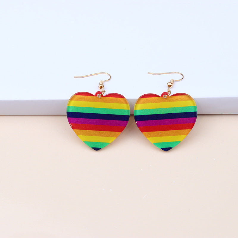 Wholesale Rainbow LGBT Pride Month Heart Shape Rainbow Dragonfly Acrylic Earrings ACC-ES-DA014