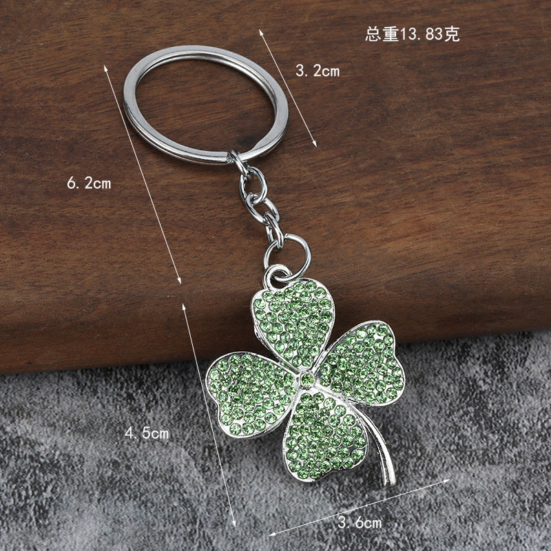 Wholesale Minimalist Lucky Four-Leaf Clover Keychain Zinc Alloy Diamond-Encrusted Fashion Accessory Gift