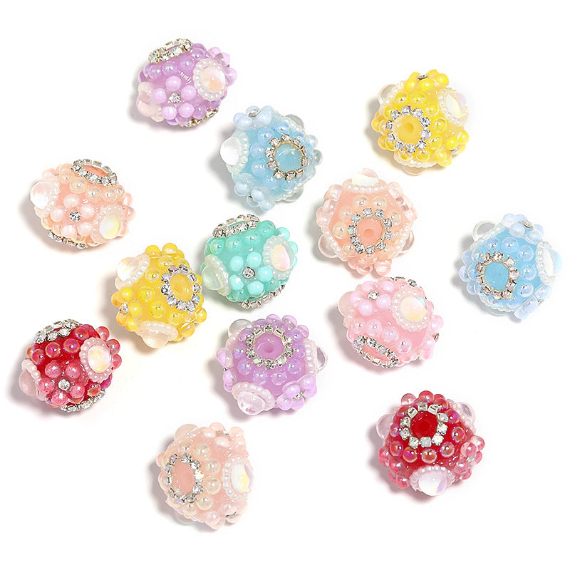 Wholesale 20pcs Heavy Diamond Five-petal Flower Chain Diamond Ball Mermaid Pearl Beads Diy Accessories ACC-BDS-BLG109