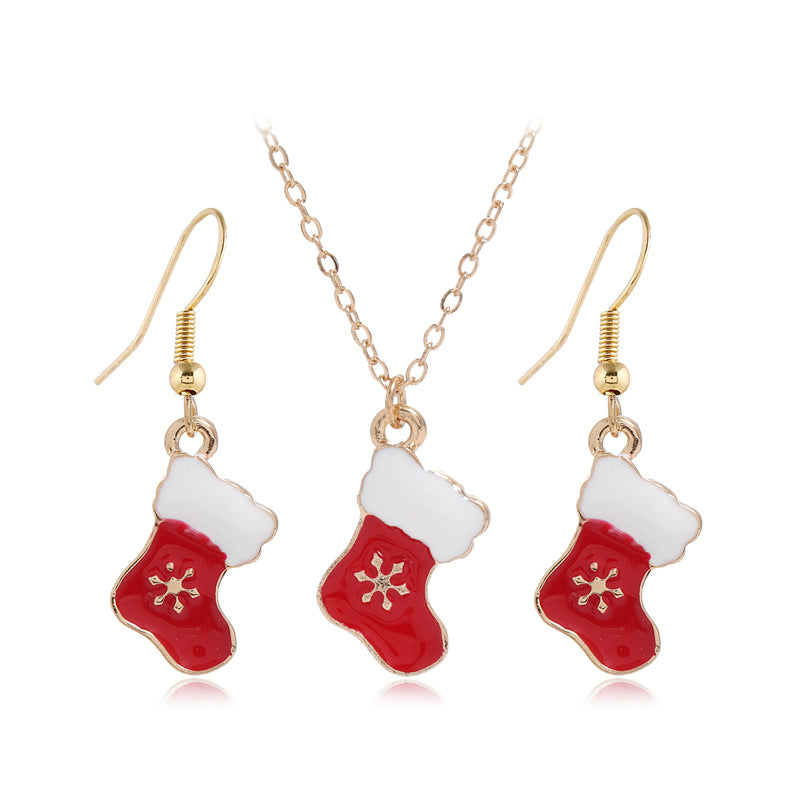 Wholesale Cute Cartoon Oil Dripping Red Boots Christmas Earrings Necklace ACC-NE-KaiQing010