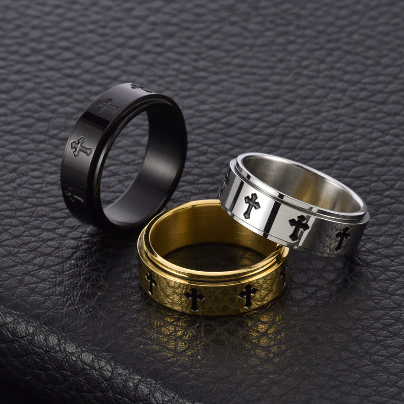 Wholesale cross rotatable stainless steel men's ring